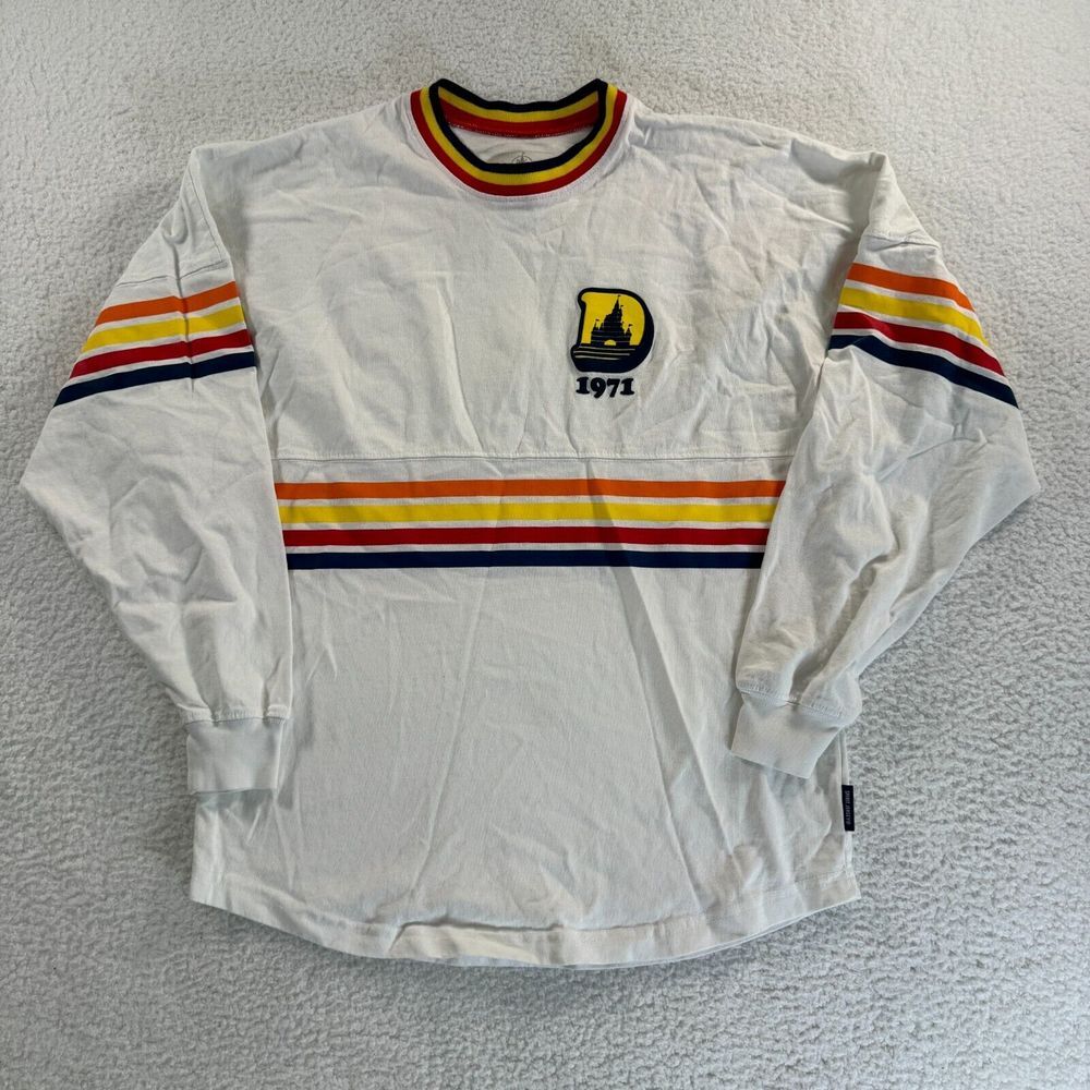Disney World Spirit Jersey Womens XS White Colorful Stripes Long Sleeve Shirt